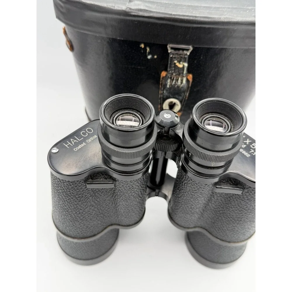 Vintage HALCO 7x50 Binoculars Coated Optics Field 7.1° w/ Case Japan Hazy Lens